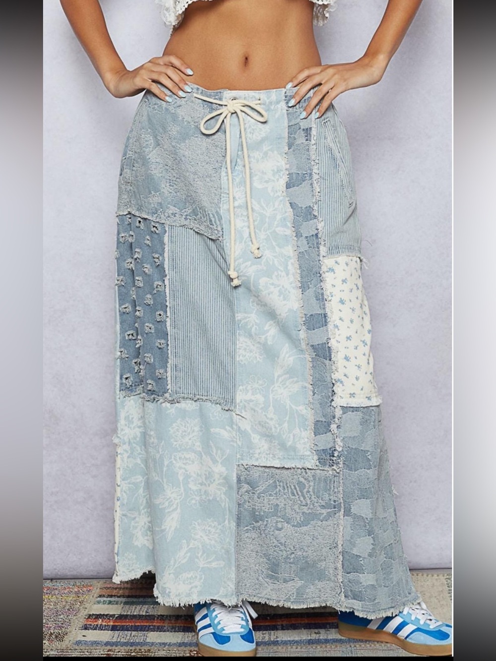 POL Maxed Out Corded Waist Patchwork Denim Skirt - Picture 8 of 16